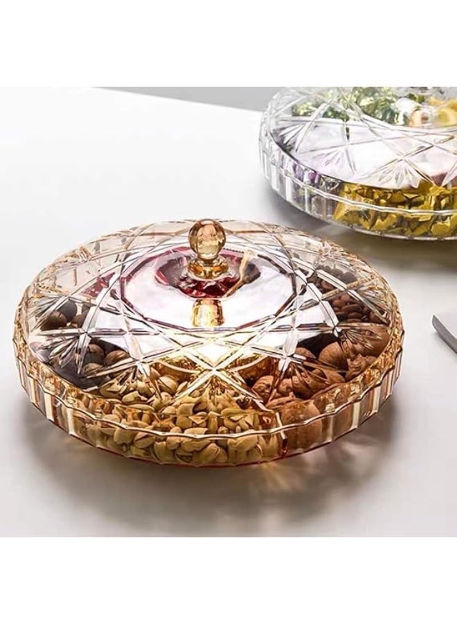 صينية تقديم الوجبات الخفيفة، صينية مقبلات بغطاء، منظّم طعام بلاستيكي دائري بستة أقسام للفواكه المجففة والمكسرات والحلويات والبسكويت والفواكه - Image 2